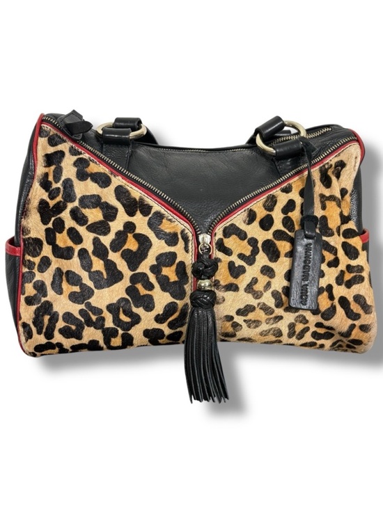 Aqua Madonna Handbags - Aqua Madonna Leopard Calf Hair Large Leather Shoulder Bag Red Tassel Zip Satchel
